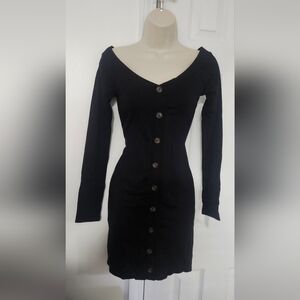 Forever 21 Black Long Sleeve Button Dress
